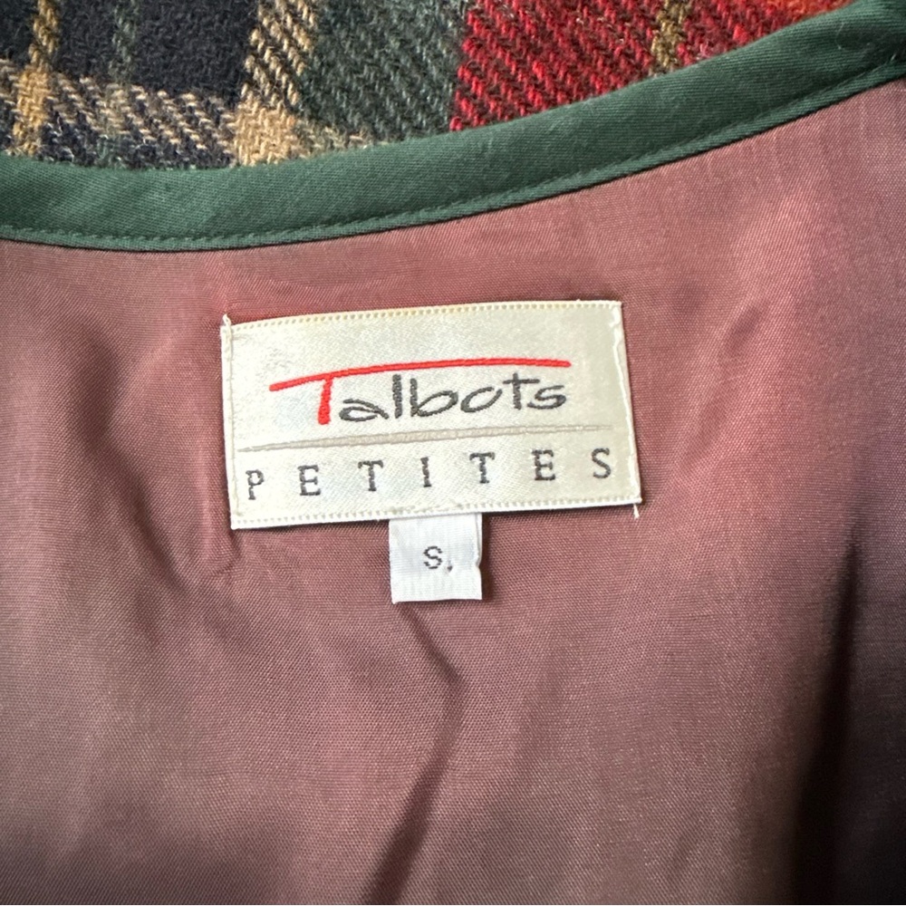 Vintage 90s Talbots Petites 100% Wool Vest in Green Plaid, Size S Petite - Picture 5 of 16